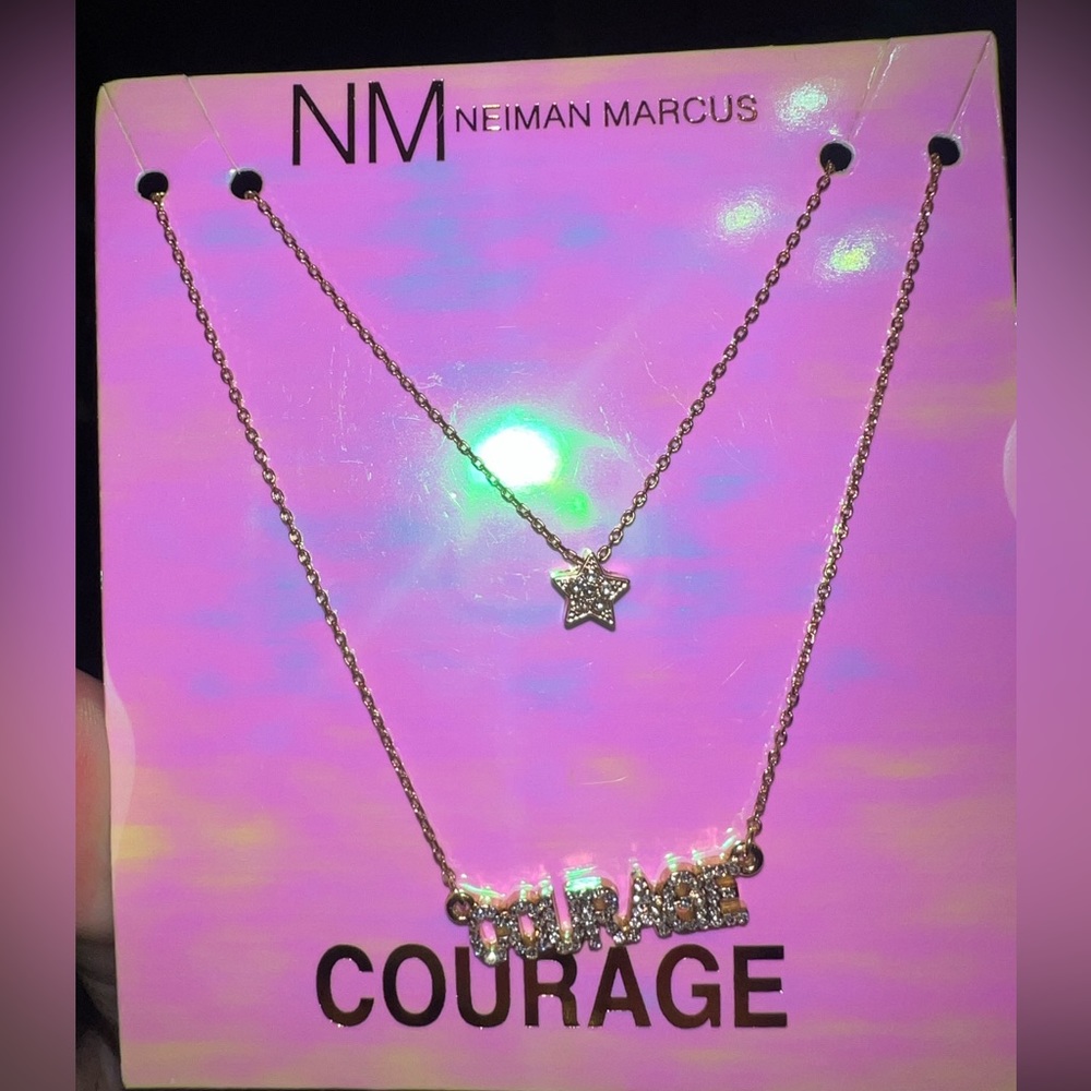 Neiman Marcus COURAGE crystal gold necklace, NWT, never worn, adjustable - Picture 3 of 8